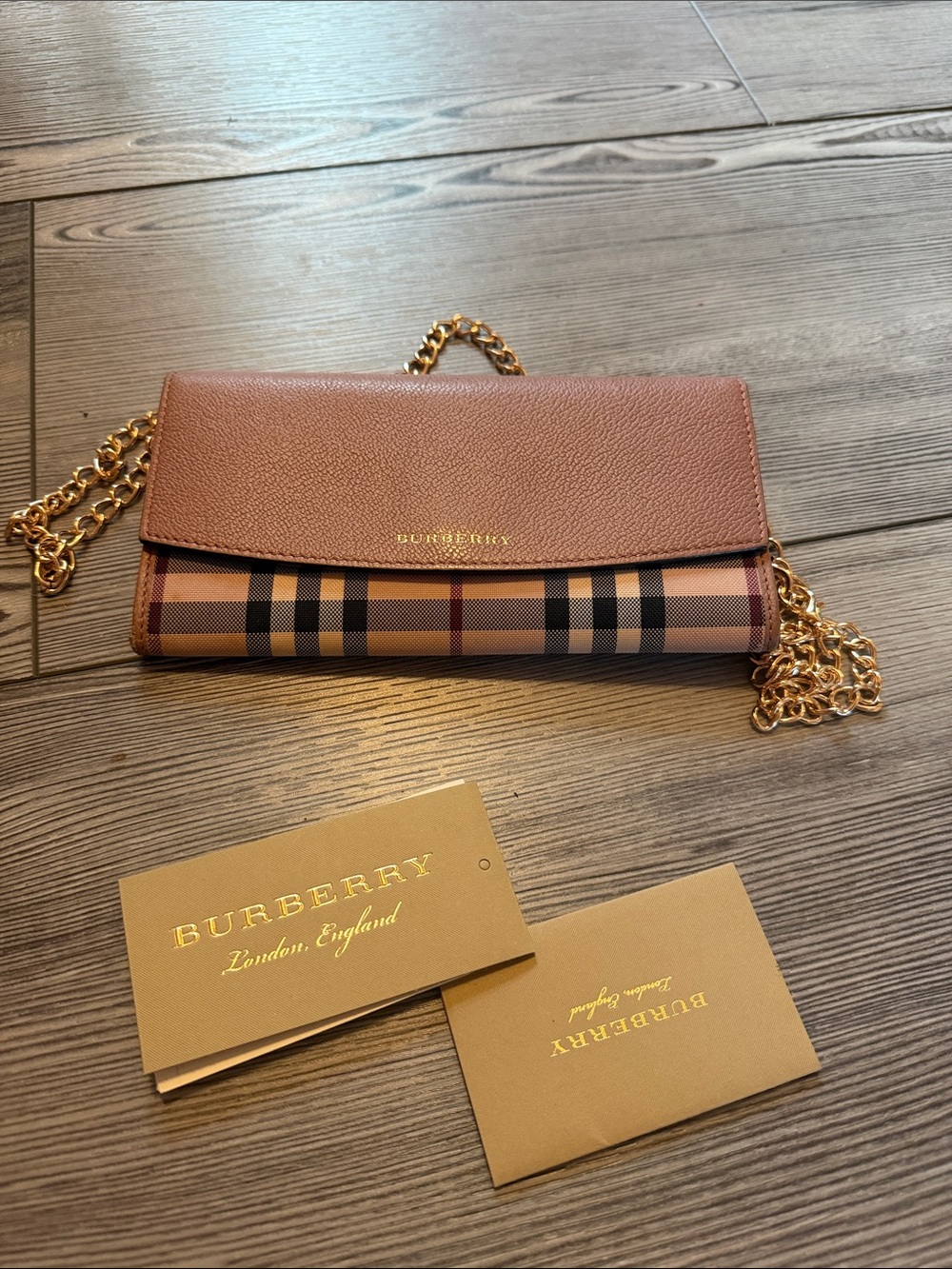 Burberry pink leather and house check canvas chain wallet - Picture 12 of 12